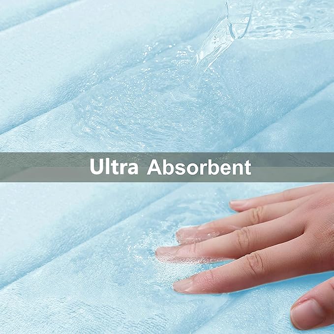 Buganda Memory Foam Bath Mat 47 x 24, Ultra Soft Absorbent Bathroom Rugs | Light Blue, Machine Washable Quick Dry Bath Mats for Bathroom Floor, Shower and Tub, Home Decor Accessories