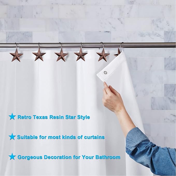 AGPtek Star Shower Curtain Hooks, 12PCS | Anti Rust, Decorative Resin, Bathroom, Baby room, Bedroom, Living room Decor