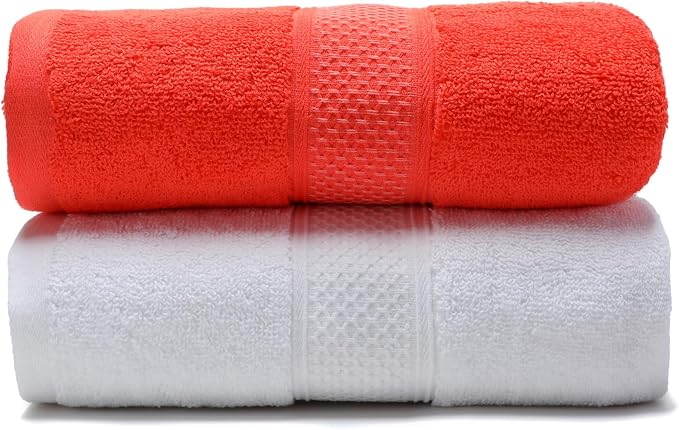 Cotton Bath Towels Set, 2-Piece Set(27x55 Inches) Super Absorbent Quick Drying, Soft,Suitable for Bathroom, spas, Gyms,Gift(White,Watermelon Red)
