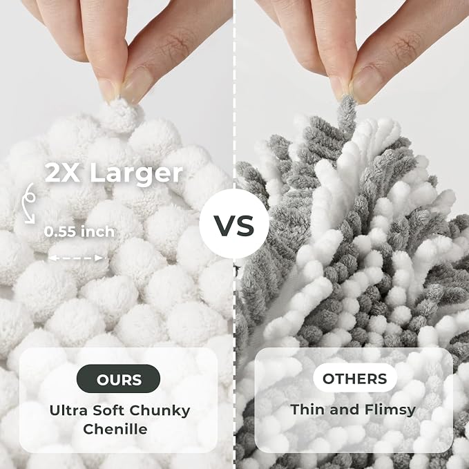 FRESHMINT Thick Chunky Chenille Bathroom Rug, Bright White, 24"x36" | Non-Slip Backing, Water Absorbent Surface, Machine Washable Care, Cushioned Comfort, Bathroom Floor Use