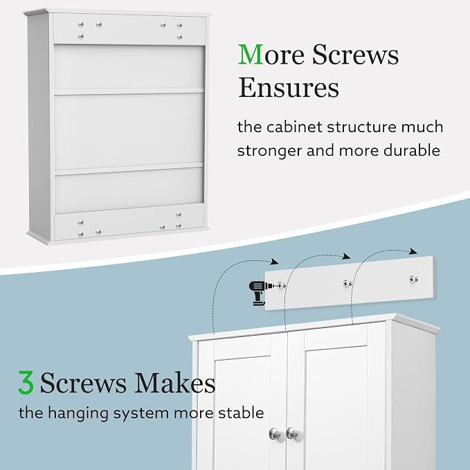 Bathroom Cabinet Wall Mounted Over Toilet Storage Cabinet, 24x30 Inch Wooden White Bathroom Wall Cabinet Above Toilet Storage Medicine Cabinets for Kitchen Laundry Bedroom