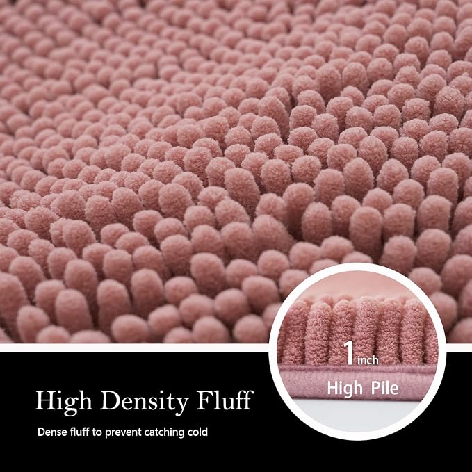 Bathroom Rugs Chenille Bath mat 2 Piece Set, Super Absorbent, Strong PVC Non Slip Backing, Bath mats for Bathroom, Plush Shaggy, Thick, Machine Washable, Bathtub, Toilet.(Deep Pink)
