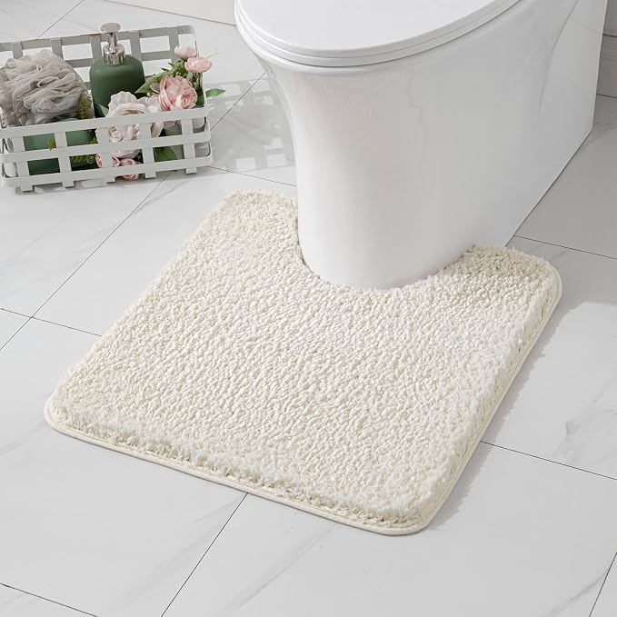 MIULEE Ivory Toilet Bathroom Rug U-Shaped Microfiber Bath Mat 20x20 Inch | Absorbent, Non Slip, Quick Dry, Fluffy Bath Rugs for Bathroom Floor Tub Showers, Machine Washable