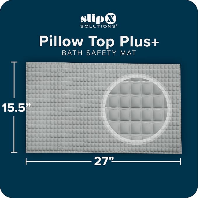 SlipX Solutions Pillow Top Soft Padded Non Slip Bathtub Mat, 27x15.5, Gray | Soft Anti Slip Bath Tub And Shower Mat, 700 Air-Filled Pillows, Strong Suction Cups, Extra Comfort Underfoot