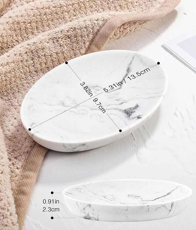 Luxspire Oval Soap Dish, Resin soap Holder for Bathroom, Gravel White | Wooden texture design, Holds bar soap, sponges, and scrubbers, For shower, bathroom, sink, and kitchen use