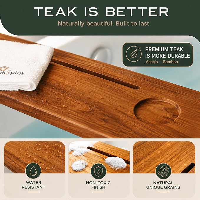 Grand Fjord 35" Luxury Teak Bathtub Tray for Large Tubs | Bath tub tray wood for freestanding tubs, bathtub trays for tub, bath tray for tub, bath table tray, soaking, home spa