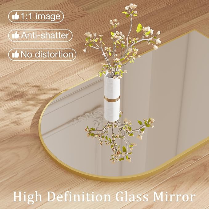 NEWBULIG 20X30 Inch Arched Bathroom Wall Mirror for Over Sink, Gold | Wall Vanity Mirror with Tempered Glass, Anti-Rust Arched Metal Framed, Hanging or Leaning, Farmhouse Home Decor