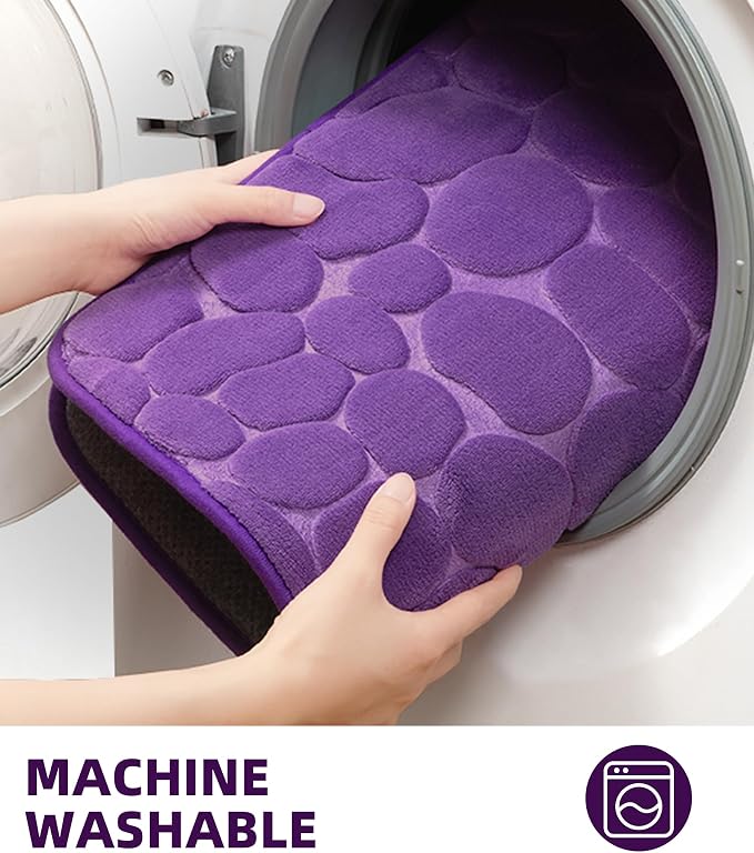 Memory Foam Bath Mat Cobblestone Bathroom Rugs Super Water Absorbent Bath Mats for Bathroom Machine Washable Bath Rugs(17 x 24,Eggplant)