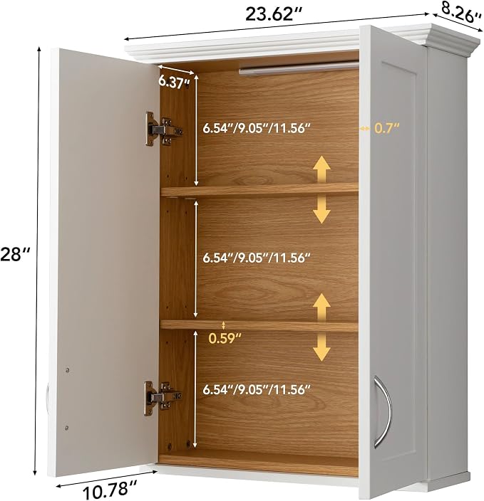 VANIRROR Bathroom Cabinet Wall Mount with DIY Lighting Dual-Tone Design | Wooden Medicine Cabinet Unique Top Over the Toilet Saver Storage Cabinets for Laundry Kitchen Entryway