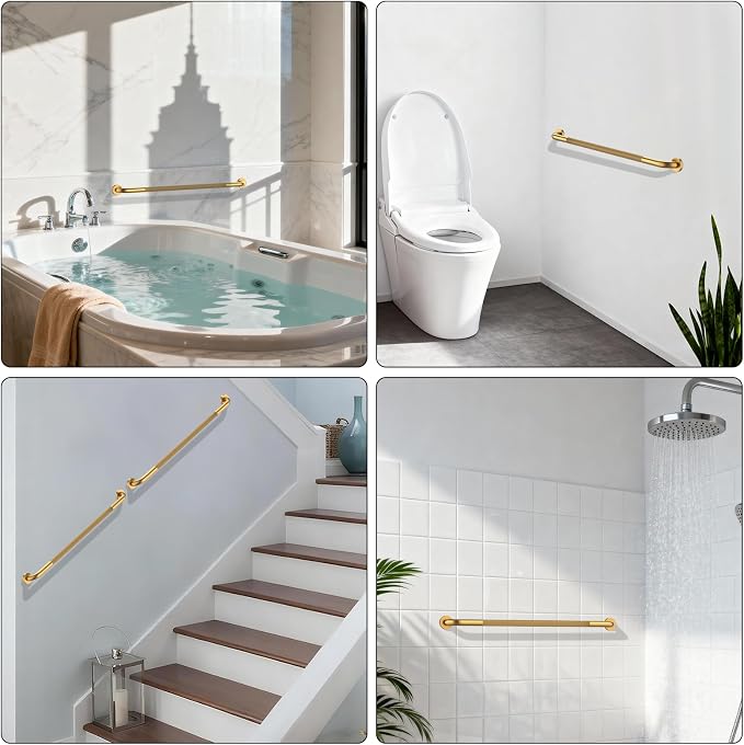 40 Inch Anti Slip Shower Grab Bars, Munzong Long Bathroom Grab Bar Gold | Knurled Handicap Balance Bar Safety Hand Rail Support Elderly Senior Assist Bath Handle