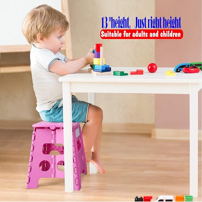 ACKO Folding Step Stool - 13 inch Height Premium Heavy Duty Foldable Stool for Kids and Adults, Kitchen Garden Bathroom Stepping Stool (Pink) | Heavy Duty Collapsible Foot Stepping Stool, Holds 300 lbs Non-Slip for Kids Kitchen Bathroom Outdoor, with B...