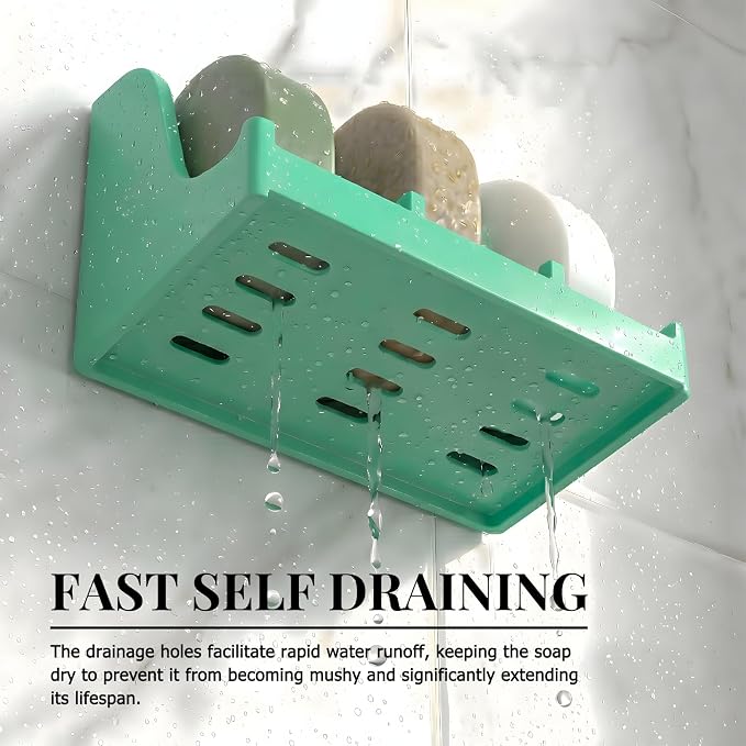 Soap Holder for Shower Wall, 3-Compartment Soap Dish for Shampoo, Conditioner and Body Soap, Fast Draining & Rust-Proof & Heavy Duty, Ultra-Strong Adhesive for Long-Term Bathroom Use & Freestanding