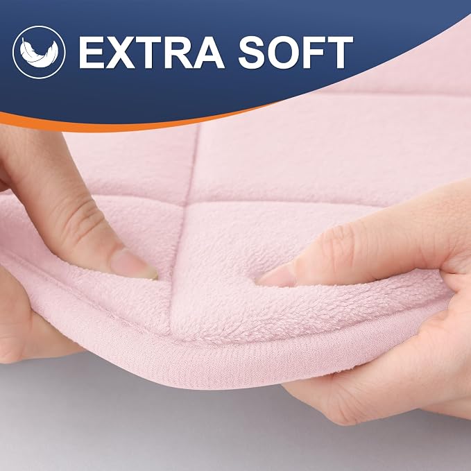 OLANLY Memory Foam Bath Mat 36x24, Ultra Soft and Absorbent Bathroom Rugs | Pink, Quick Dry, Machine Washable Shower Bath Rugs, Comfortable Bath Carpet for Bathroom Floor, Tub and Shower
