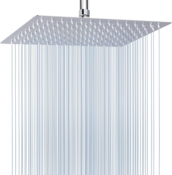Voolan Extra Large Rain Shower Head - High Flow Square Rainfall Showerhead - Waterfall Full Body Coverage - Universal Ceiling or Wall Mount (16 * 12 Inch Rectangle, Chrome)
