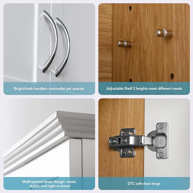 VANIRROR Bathroom Cabinet Wall Mount with DIY Lighting Dual-Tone Design | Wooden Medicine Cabinet Unique Top Over the Toilet Saver Storage Cabinets for Laundry Kitchen Entryway