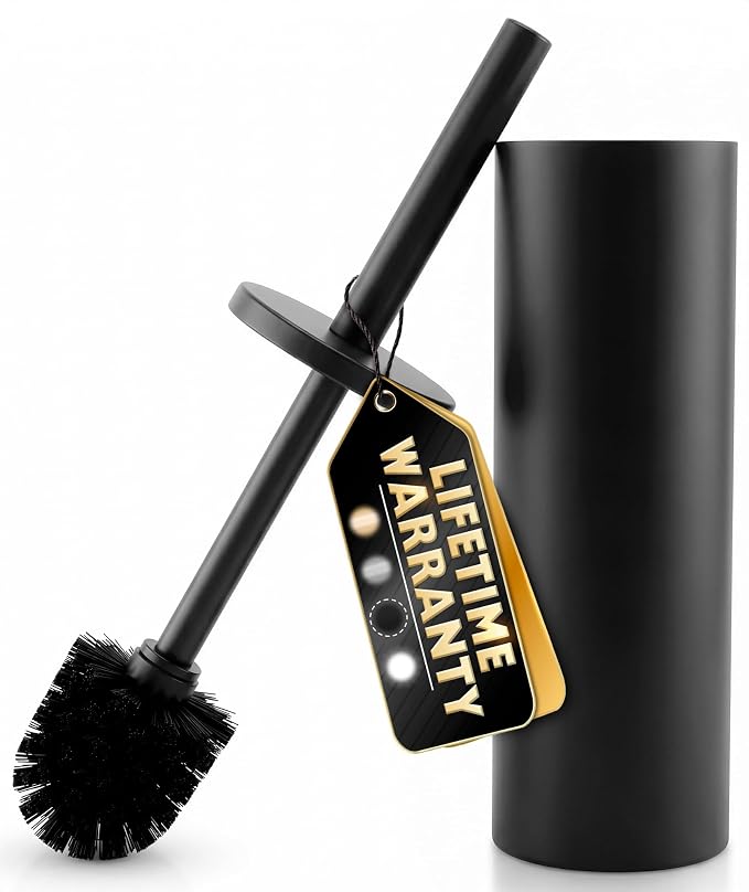 Toilet Brush and Holder Set, Stainless Steel Material (Black) | Matte Black Toilet Brush with Holder Set, Splash Protection & Dense Bristles for Bathroom Cleaning, Protection from Splashes