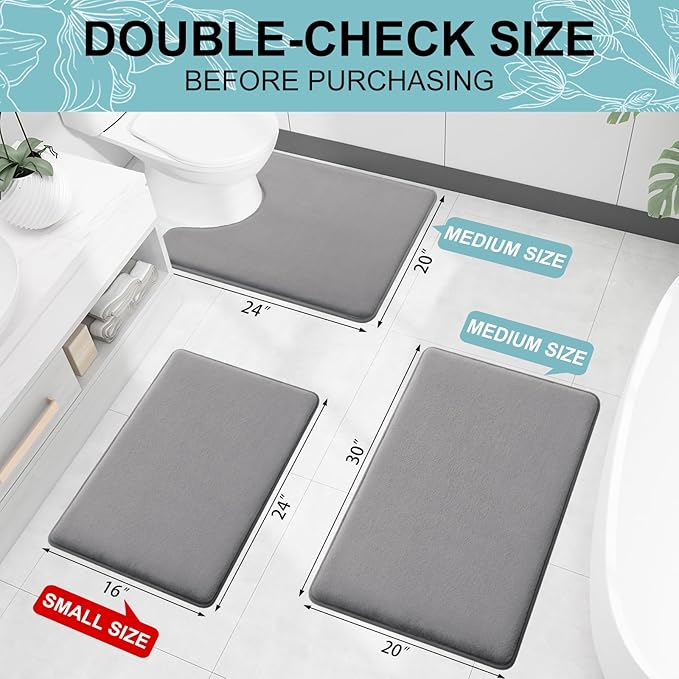 Smiry Memory Foam Bath Mat 59x24, Extra Soft and Absorbent Bathroom Rugs | Grey, Quick Dry Machine Washable Non-Slip Bath Mat for Bathroom Floor, Shower and Tub