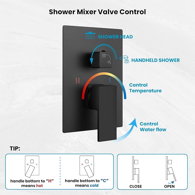 gotonovo Shower Faucet Set with Handheld Spray Matte Black,10'' Head | SUS304 Rainfall Shower Head and Handle Set System Fixture,Pressure Balance Valve Trim Kit,Single Handle,Wall Mount,All Metal
