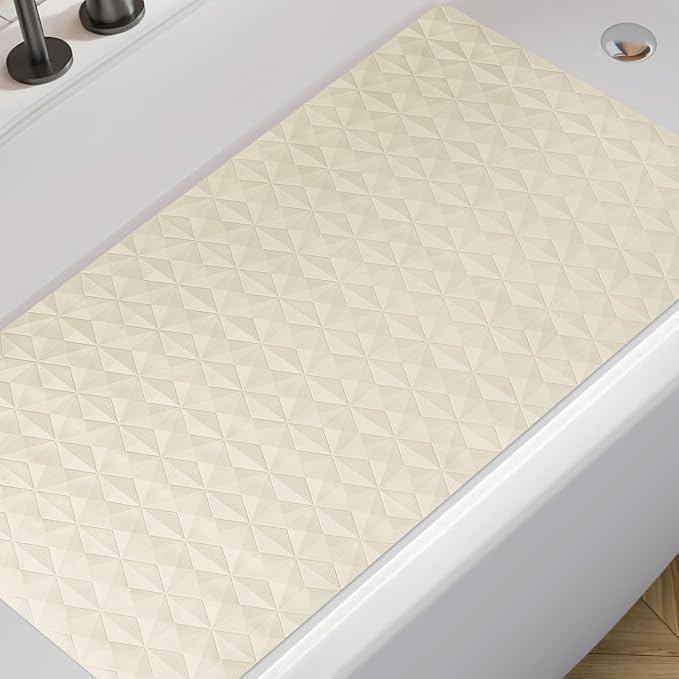 Non Slip Bathtub Mat for Bath Tub Shower - 241 Vacuum Suction Cups | 100% Natural Rubber - Unique Diamond Texture - Soft & Safe for Fatigue Relief - Machine Washable - 16 × 28 Inch