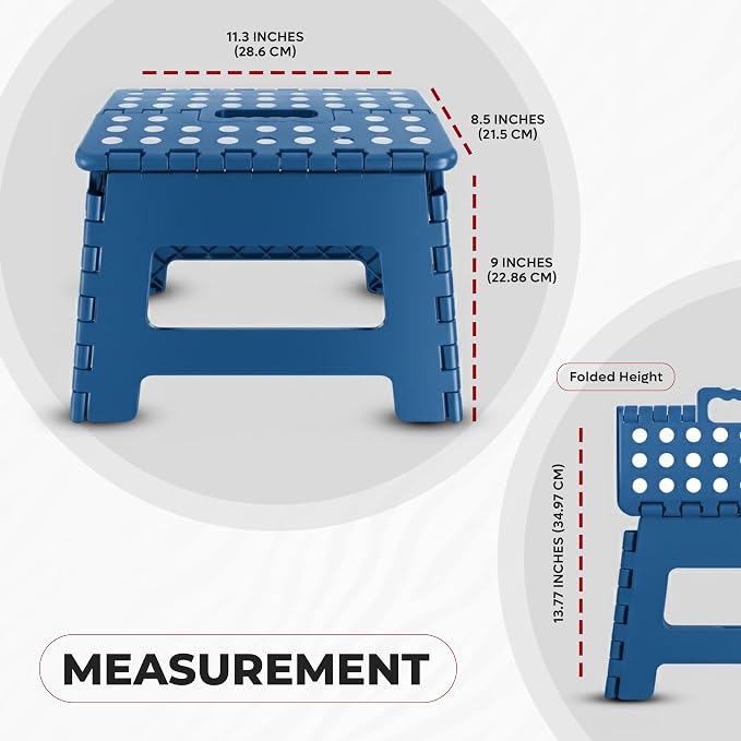 Utopia Home Folding Step Stool 9 Inch, Anti-Slip, Blue, 1-Pack | Foldable step stool with anti-slip surface, built-in handle, and 300 lbs support for safe home use.