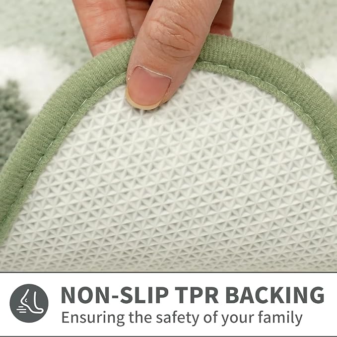 Cute Scalloped Green Bathroom Rugs Mat,Non Slip Absorbent Quick Dry Bath Mats for Shower Room,Plush Microfiber Bath Rug for Bathroom Floor Washable Carpet for Shower Tub Sink Bedroom,24"x36"