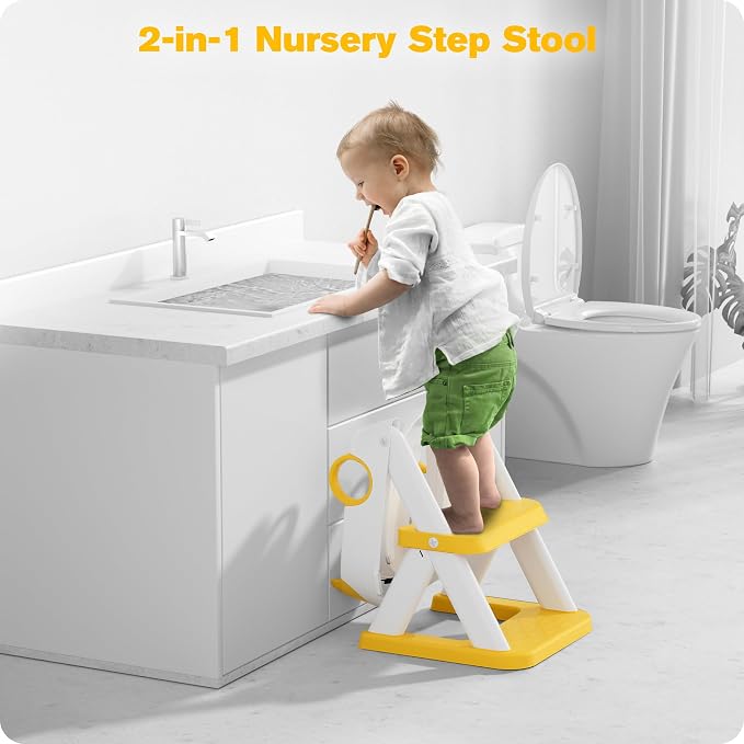 Potty Training Seat, Upgrade Toddler Toilet Seat for Kids Boys Girls, 2 in 1 Potty Training Toilet, Splash Guard Anti-Slip Pad Step Stool(Yellow)