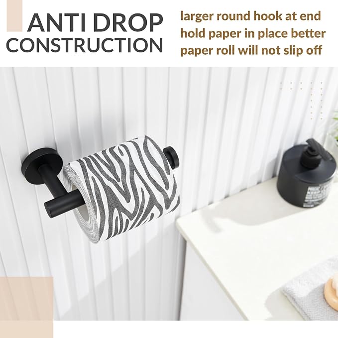 Toilet Paper Holder, 304 Stainless Steel, Matte Black | Right-Facing Open Arm, Quick Roll Replacement, Raised End Stop, Fits Regular, Large & Mega Rolls, Bathroom & Powder Room Use