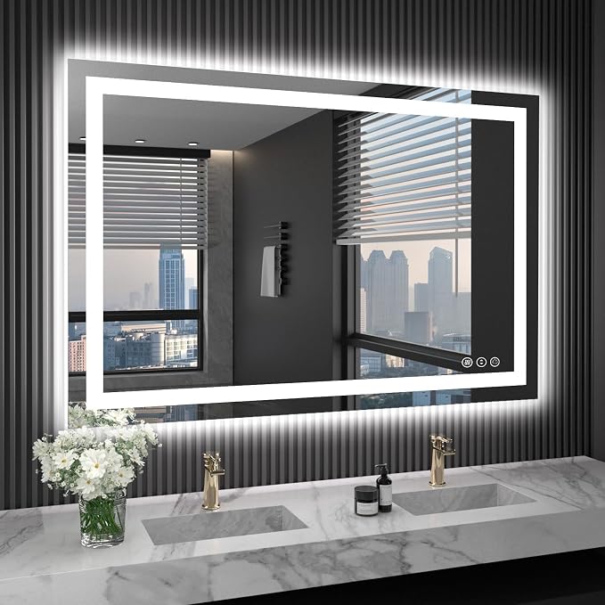 LOAAO 40"X32" LED Bathroom Mirror with Lights | Anti-Fog, Dimmable, 3 Color Temperature, Backlit + Front Lit, Memory Function, Tempered Glass, UL Listed