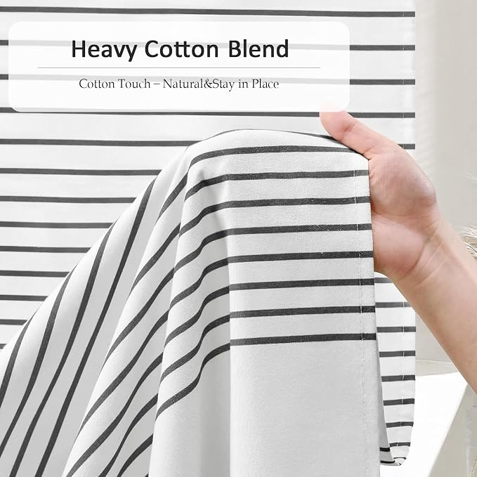 Black and White Boho Cotton Striped Shower Curtain with Tassel 72"W X 72"L | Boho Farmhouse Shower Curtains for Bathroom with Soft Cotton Feel