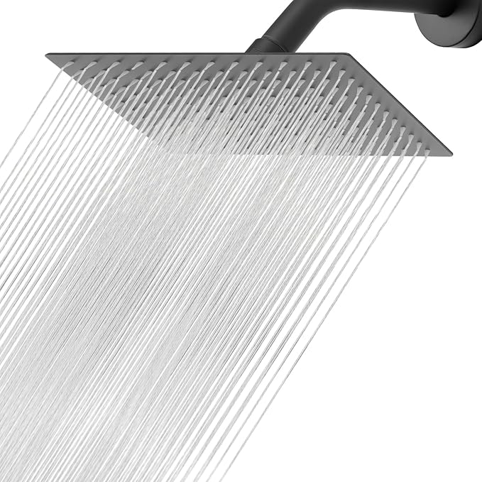 NearMoon Rain Shower Head, High Flow Stainless Steel Rainfall Shower, High Pressure Design, Awesome Shower Experience Even At Low Water Flow (12 Inch Rectangle, Matte Black)