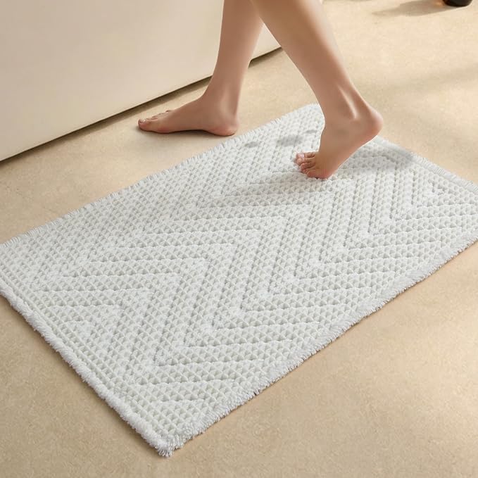 Sunfly Waffle Bath Mat, Boho Bathroom Rugs Non-Slip Washable Super Absorbent Quick Dry, Farmhouse Bathroom Decor 24"x36" Cream