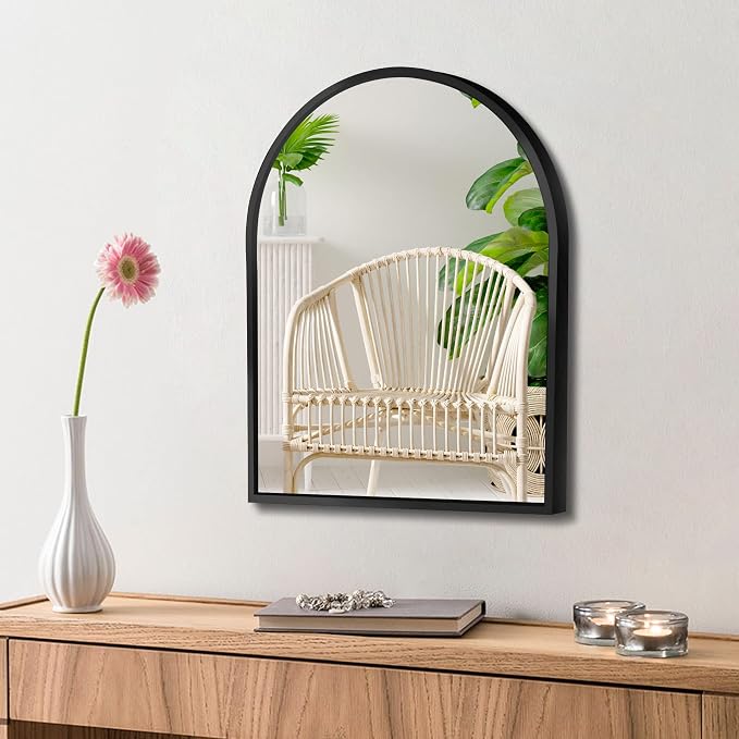 Arched Bathroom Mirror 10"x13", Black | arch bathroom mirror black wall mounted vanity metal frame bedroom entryway living room