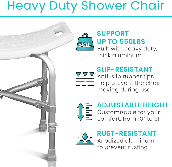 Vive Heavy Duty Bariatric Shower Chair | Bath Stool & Bathtub Seat for Inside Tub Elderly, Seniors, Handicap & Disabled Adults- Non-Slip, Adjustable, Supports 550 lbs