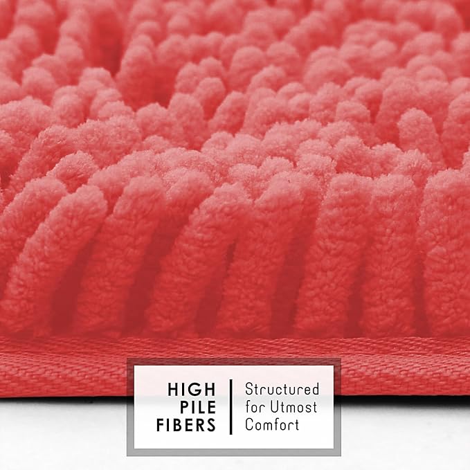 Hearth & Harbor Bathroom Rugs, Chenille Bath Mat - Machine Washable Bath Mats for Bathroom Non-Slip Backing Rubber, Quick Dry Bathroom Mat - Rose Bath Rug, 20x32