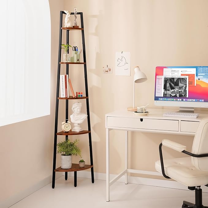 Yoobure 5-Tier Corner Shelf Stand- 67.5" Tall Corner Bookshelf with Metal Frame, Industrial Ladder Corner Shelves Display Shelf for Bedroom Living Room, Corner Bookcase Corner Plant Stand for Balcony