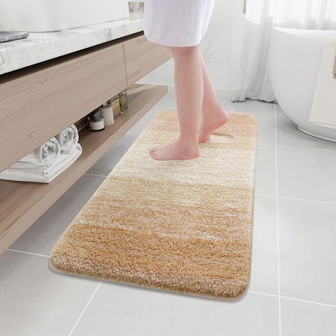 Arotive Microfiber Bathroom Rugs, Shaggy Soft Absorbent Bath Rug, 47x17 | Beige, Rubber Backing Thick Plush Machine Washable Dry Bath Mats for Bathroom, Tub and Shower, Rectangular