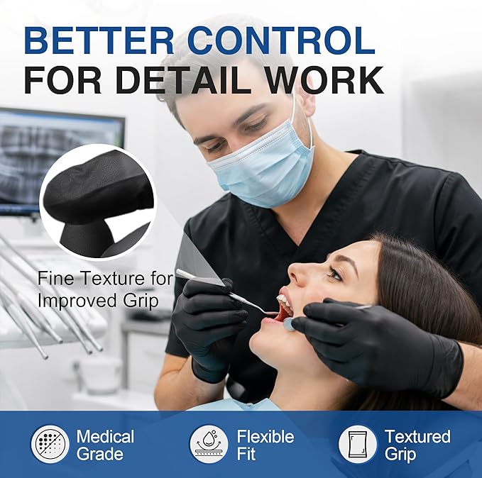 Schneider Nitrile Gloves, Gloves Disposable Latex Free, Powder Free | Black / Blue, 4-Mil, Medical Exam Glove, Food Safe Gloves, Cooking Gloves, Cleaning Gloves