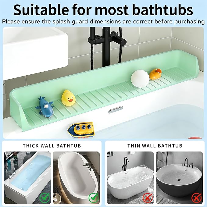 Splash Guard for Bathtub, 31-Inch Silicone Tub Toy Tray for Kids | Bathtub Splash Guard for Kids, Tub Edge Guard with Toy Holder Shelf to Help Reduce Spills and Keep Floors Dry