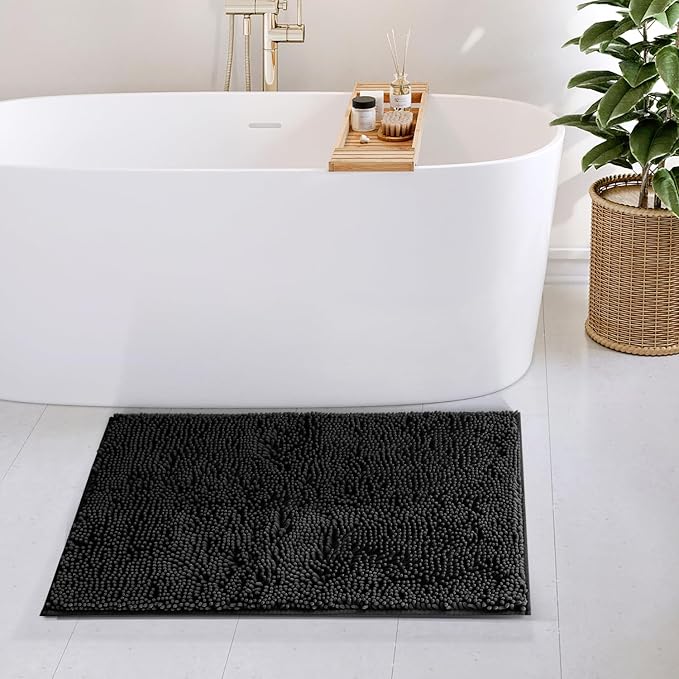 Hearth & Harbor Bathroom Rugs, Chenille Bath Mat - Machine Washable Bath Mats for Bathroom Non-Slip Backing Rubber, Quick Dry Bathroom Mat