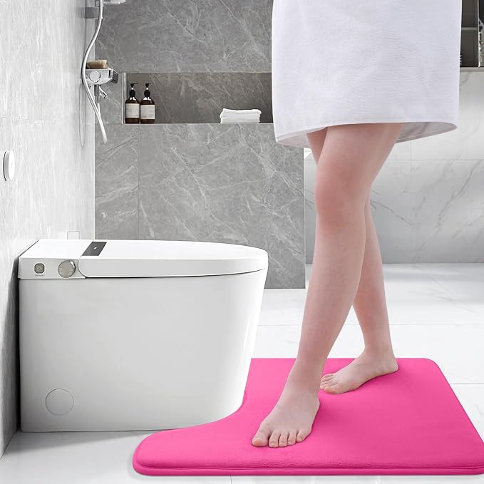 Smiry Memory Foam Toilet Rugs 24x20, Extra Soft Absorbent Bathroom Rugs | Deep Pink, Quick Dry Machine Washable Non-Slip Contour Bath Mat for Toilet