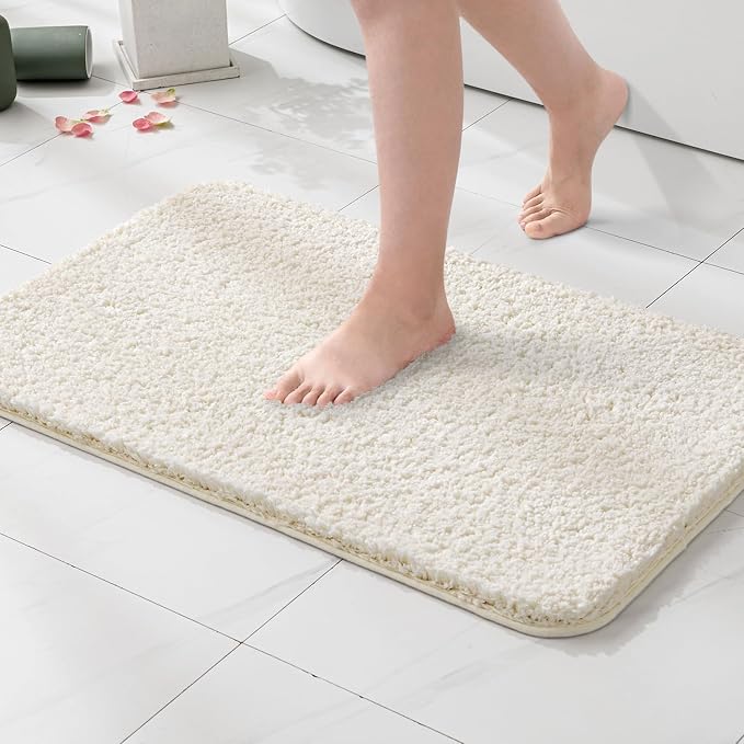 MIULEE Ivory Bathroom Runner Rugs Soft Microfiber Bath Mat 24x40 Inch | Absorbent, Non Slip, Quick Dry, Fluffy Bath Rugs for Bathroom Floor Tub Showers, Machine Washable