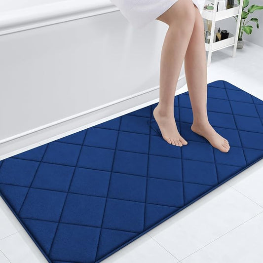 OLANLY Memory Foam Bath Mat 59x24, Ultra Soft and Absorbent Bathroom Rugs | Navy, Quick Dry, Machine Washable Shower Bath Rugs, Comfortable Bath Carpet for Bathroom Floor, Tub and Shower
