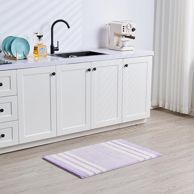 CozeCube Purple Striped 24"x16" Non Slip Washable Bath Mat | For Bathroom, Fluffy Absorbent Microfiber Bath Mats Machine Wash, Stylish Small Aesthetic Bathroom Rugs