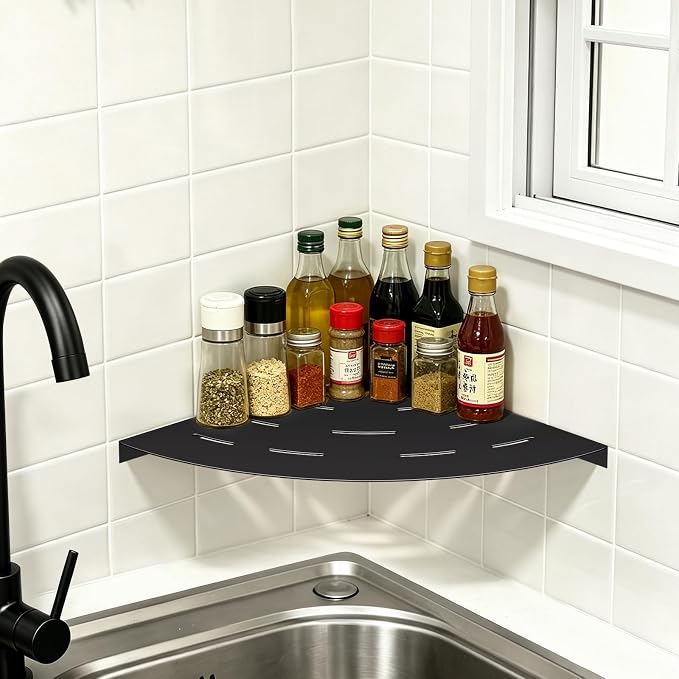 soaez Matte Black Corner Shower Shelf, SUS304 Stainless Steel Bathroom Shower Shelves Prevent Rust Drilling Installation (8", 2Pack)