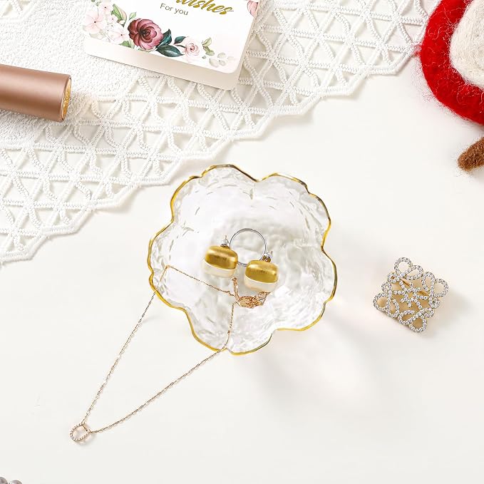 Birthday Gifts for Women Jewelry Dish Glass Ring Dish Holder Jewelry Tray Cute Vanity Organizer Room Decor Jewellery Tray Crystals Trinket Dish Nightstand Bedroom Decor Christmas Friendship Gifts