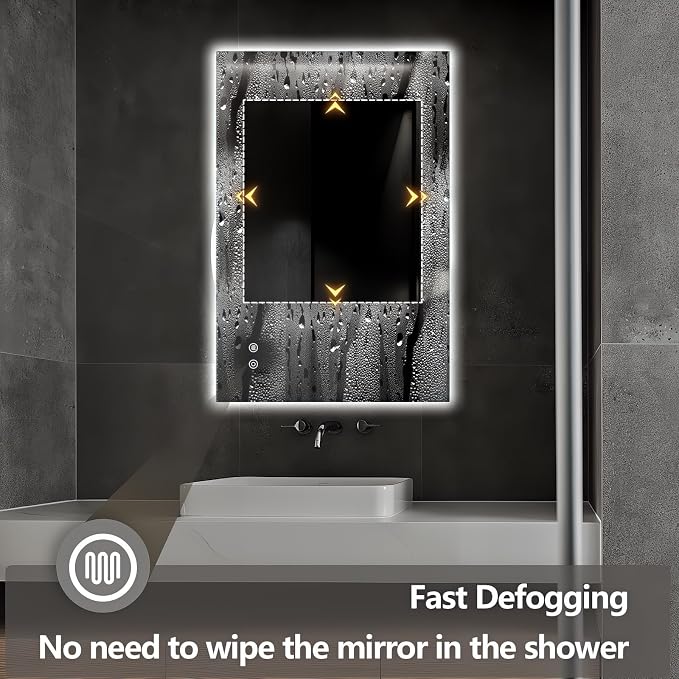 Niccy LED Bathroom Mirror, Backlit Mirror with Lights for Wall Frameless | Anti-Fog, 36"x24", 3 Color Dimmable, Lighted Bathroom Mirror for Wall, Memory Function, CRI>90, HD Glass, Horizontal/Vertical