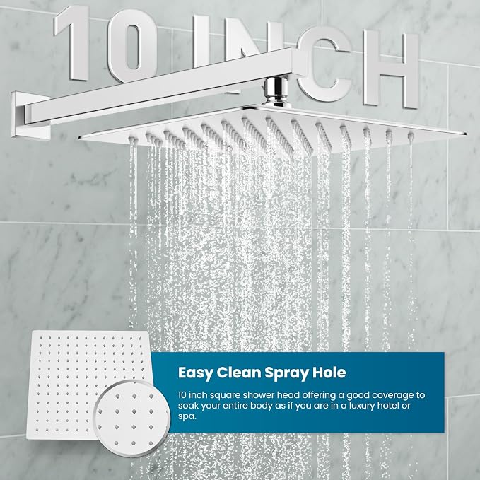gotonovo Shower Faucet Set with Handheld Spray Polished Chrome,10'' Head | SUS304 Rainfall Shower Head and Handle Set System Fixture,Pressure Balance Valve Trim Kit,Single Handle,Wall Mount,All Metal