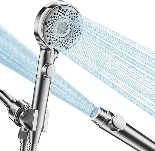 Shower Head with Handheld with 5 Spray Modes and Detachable Power Wash, High Pressure Shower Head with ON/OFF Switch for Pets, Clean Tub, Shower Heads with Stainless Steel Hose