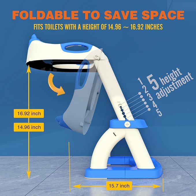 Potty Training Toilet for Toddlers, 2-in-1 Potty Training seat, Anti-Slip | SKYROKU, Fits Round & Elongated Toilets, 6 Heights, Splash Guard, Foldable, Holds 200+ lbs, Step Stool, Dishwasher Cushion