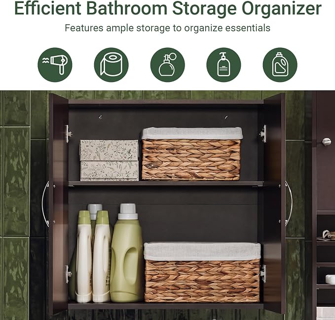 Haotian Wall Cabinet, Bathroom Storage, 23.6 x 11.8 x 23.6 in, MDF, Brown | Floating Wall Storage Cabinet With Adjustable Shelf, Vintage Bathroom Cabinet For Bath & Garage Storage, FRG231-BR